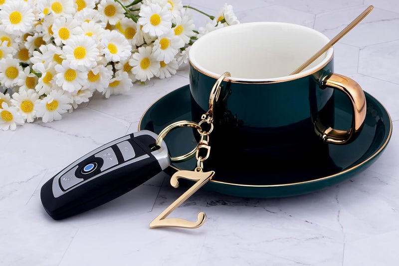 Suweibuke Cute Stainless Steel Gold Initial Letter Keychain for Women Girl, Charms for Key Handbag Backpack Bag, Personalized Gift - Image 3